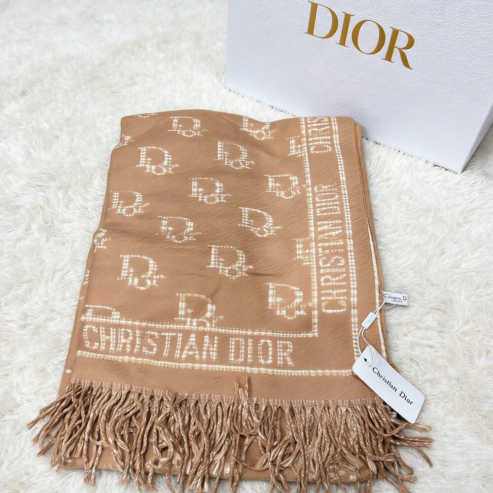 Dior Camel Ivory Oblique Border Scarf - Picture 1 of 5